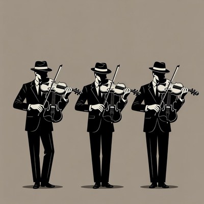 Three Men Playing Violins Silhouette