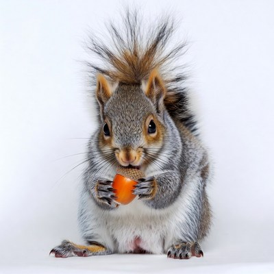 Squirrel holding orange