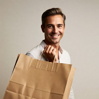 Smiling man holding shopping bag