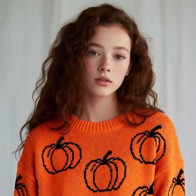 Girl in orange pumpkin sweater