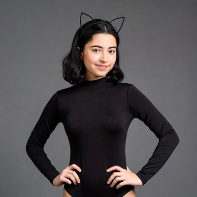 Asian woman in cat ears bodysuit
