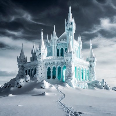 Ice Castle in Snowy Landscape