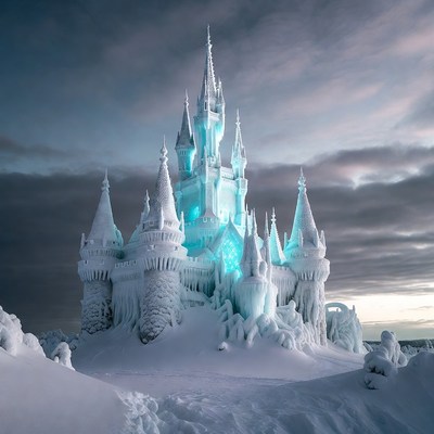 Ice Castle in Snowy Landscape