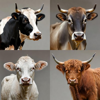 Four Holstein Cows Closeup Portraits