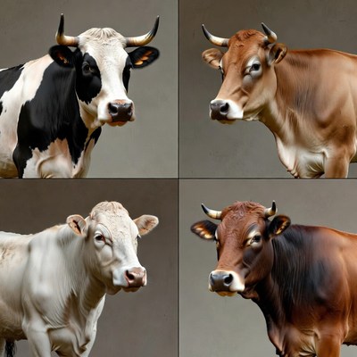 Four Holstein Cows Closeup Portraits