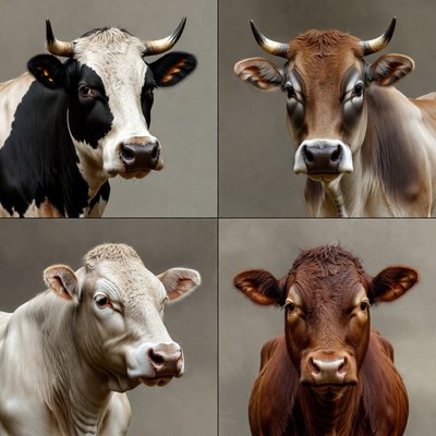Four Cows Close-Up Portraits