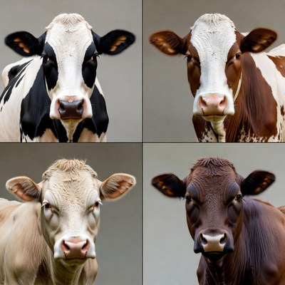 Four Holstein Cows Closeup Portraits