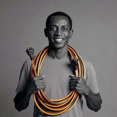 African man holding orange extension cord