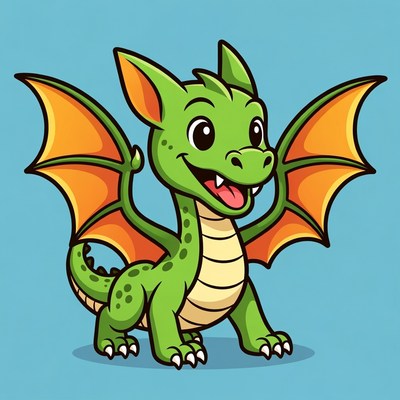 Cute green baby dragon smiling