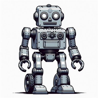Silver Robot Illustration Standing