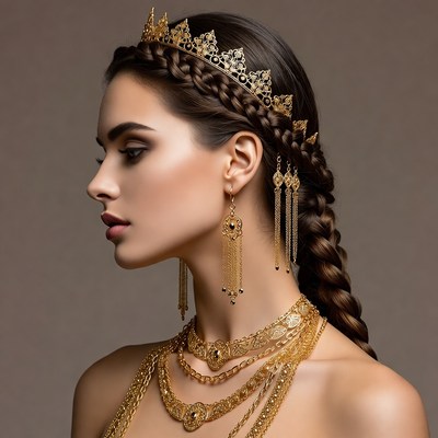 Woman with golden crown and jewelry