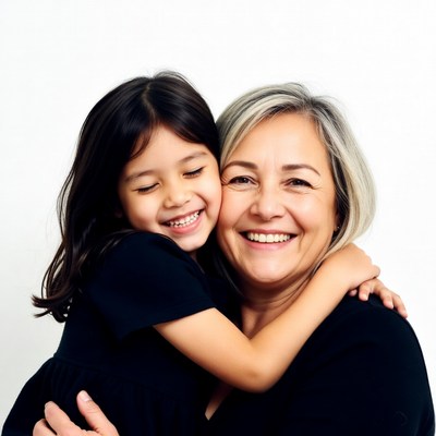 Grandmother hugging smiling girl