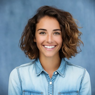 Smiling woman with wavy hair
