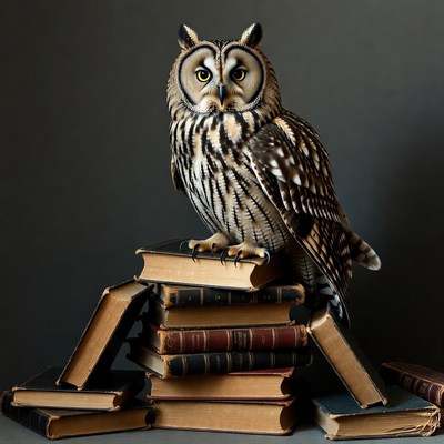 Barred Owl Perched on Books