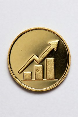 Gold coin with upward graph arrow