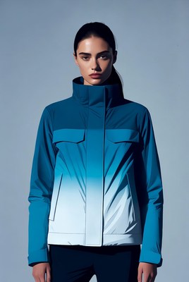 Woman in gradient blue jacket