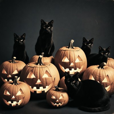 Black Cats with Jack-o-Lanterns