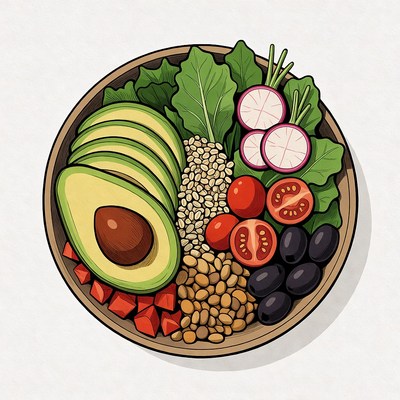 Avocado Buddha Bowl Illustration
