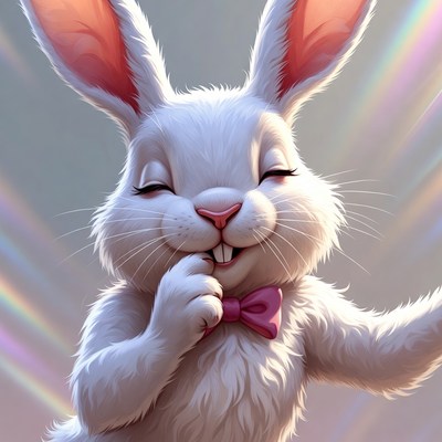 Cute white bunny with pink bowtie