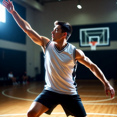 Athletic man shooting basketball