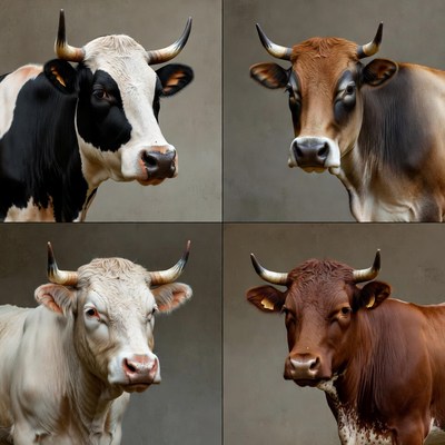 Four Holstein Cows Closeup Portraits