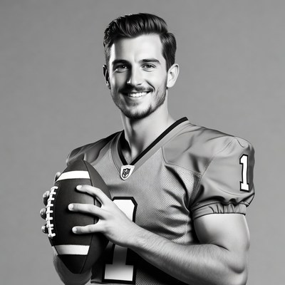 Man holding football in jersey