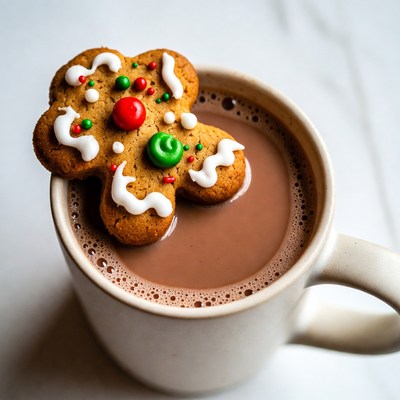 Gingerbread man on hot chocolate