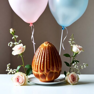 Kulich Easter Bread with Pink Blue Balloons