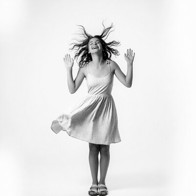 Girl twirling with flying hair