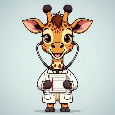 Cartoon Giraffe Doctor with Stethoscope
