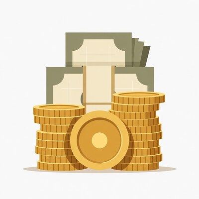 Stack of Cash and Gold Coins