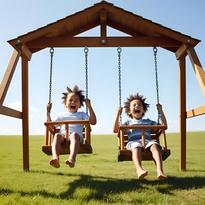 African-American twin boys swinging