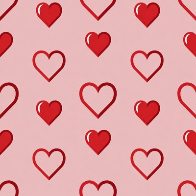 Red Hearts Pattern on Pink Background