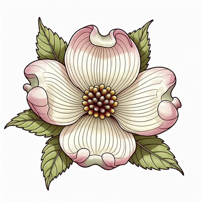 Dogwood Flower Illustration with Leaves