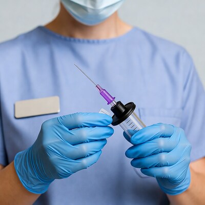 Nurse preparing syringe with needle