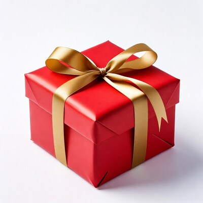 Red gift box with gold ribbon