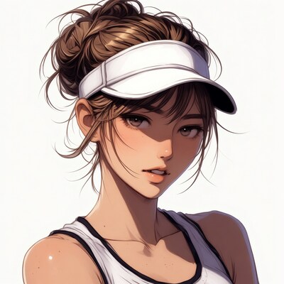 Anime girl in white visor and tank top