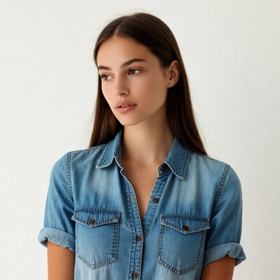 Woman in blue denim shirt