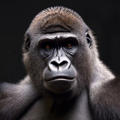 Close-up gorilla portrait black background