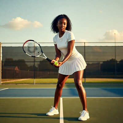 African-American woman playing tennis
