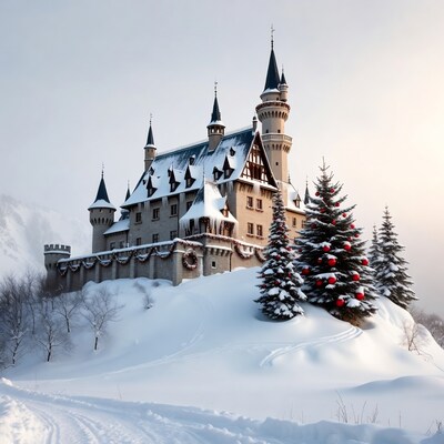 Snowy Christmas Castle on Hill