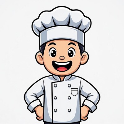 Cartoon Asian chef boy smiling
