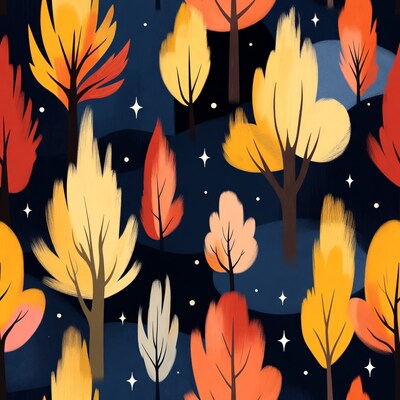 Autumn Trees in Starry Night Pattern