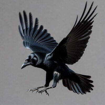 Raven flying with wings spread