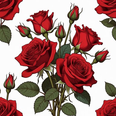 Red Roses Seamless Pattern