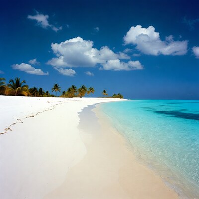 Tropical white sand beach with palms