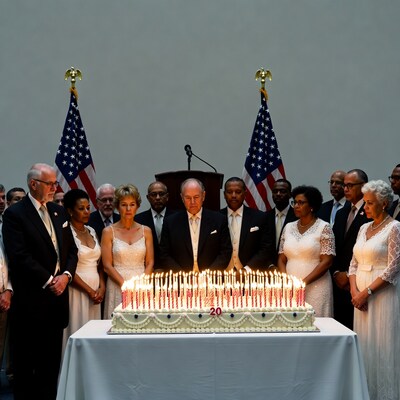 Group lighting 20th anniversary cake