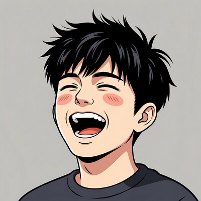 Anime boy laughing happily