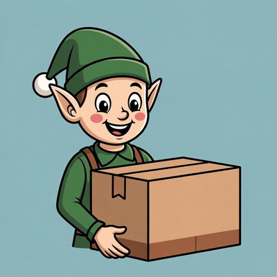 Cartoon Elf Holding Gift Box