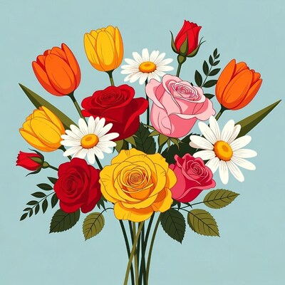 Colorful Flower Bouquet Illustration